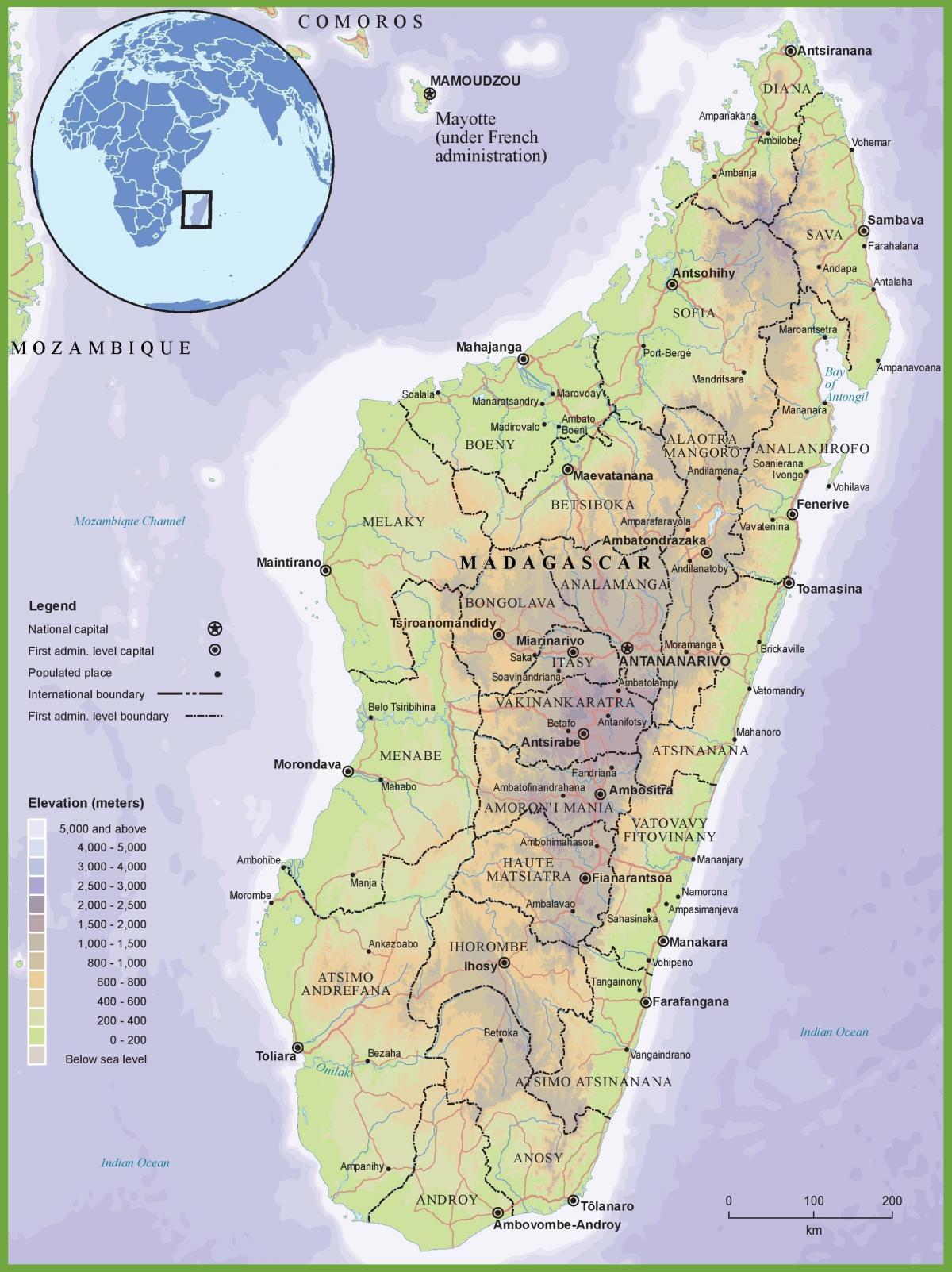 hartë fizike hartë të Madagaskar
