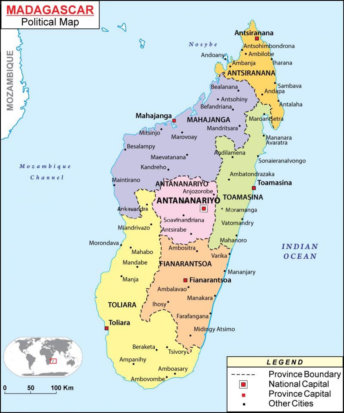 harta e hartë politike të Madagaskar