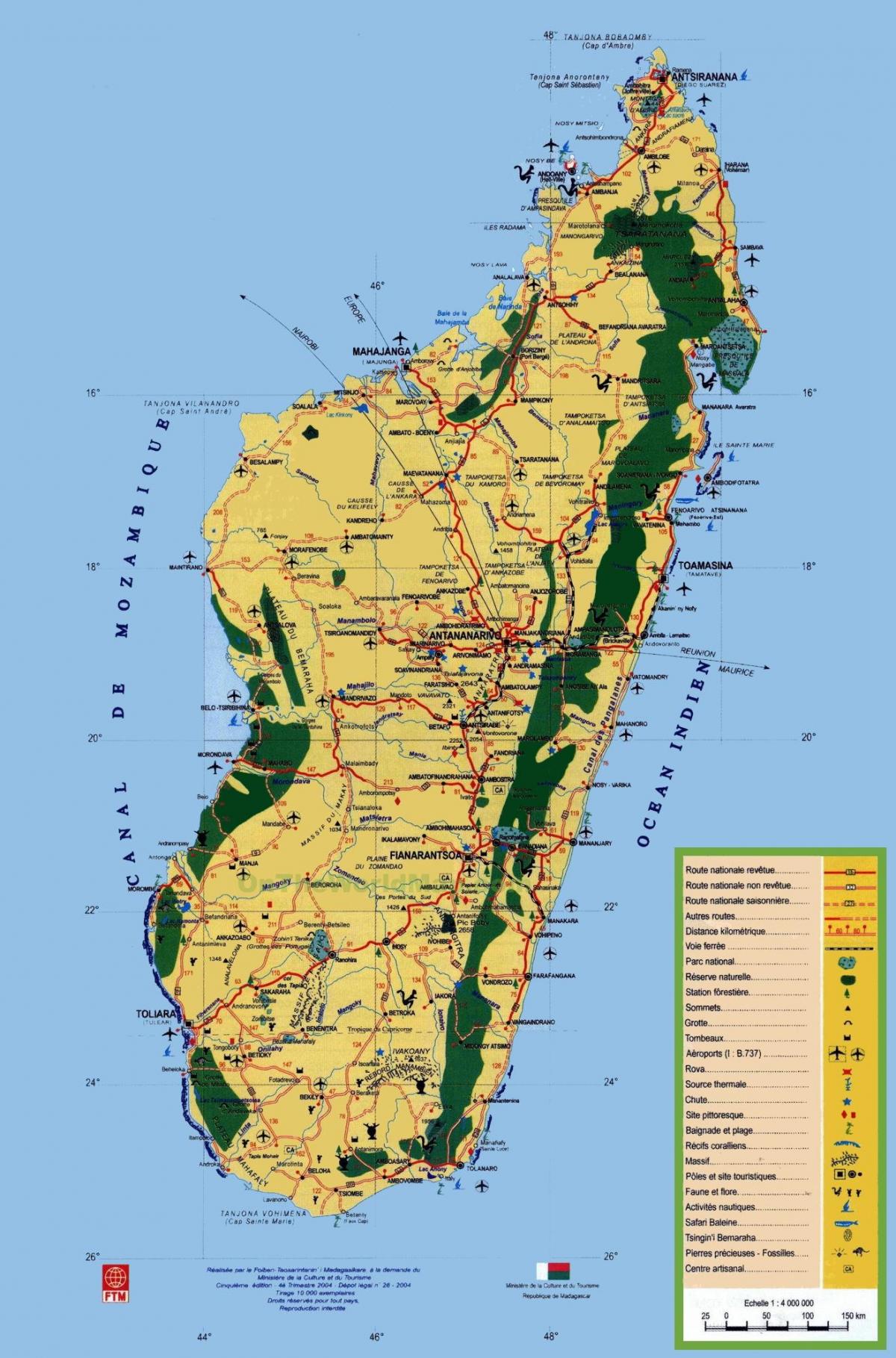 Madagaskar tërheqjet turistike harta