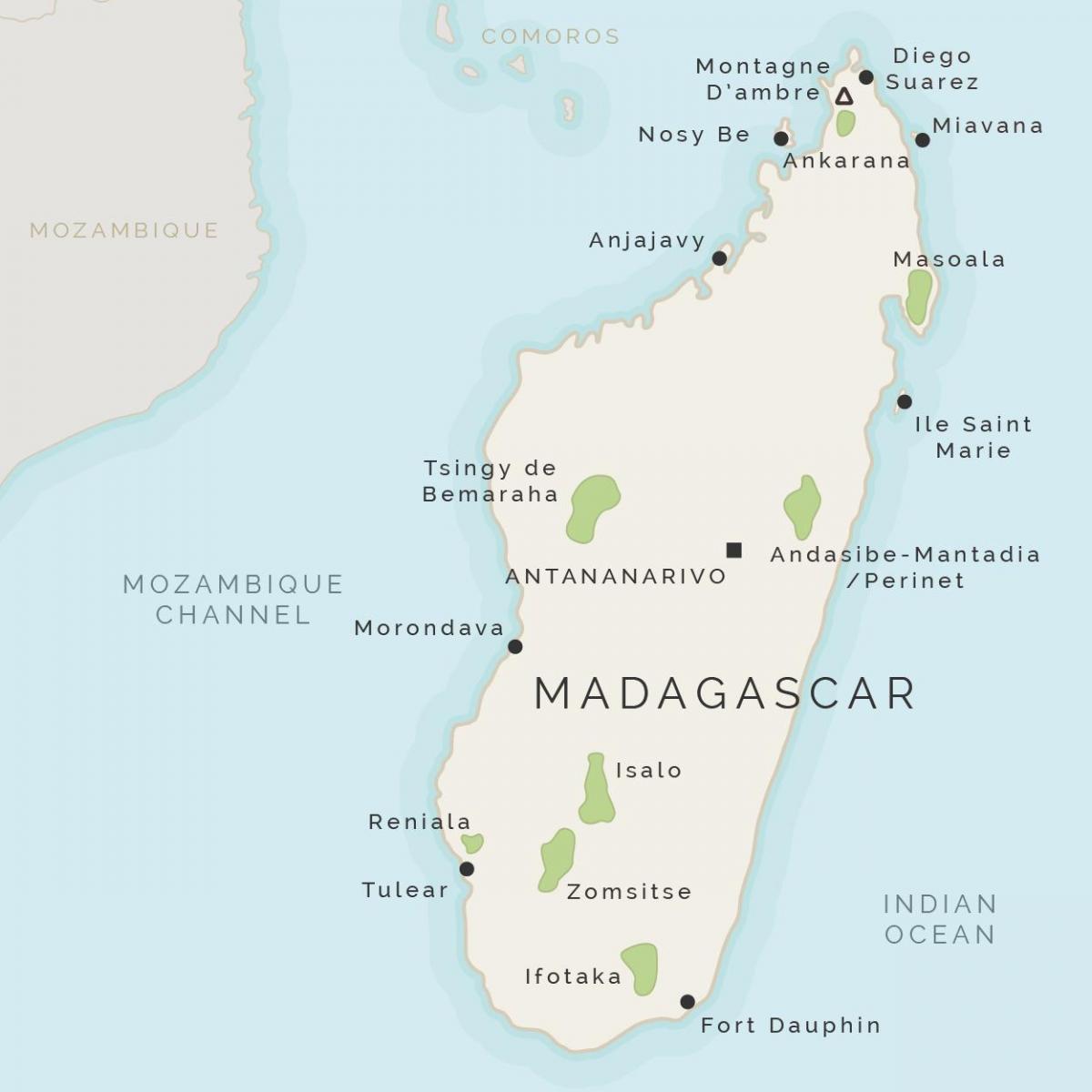 harta e Madagaskar dhe përreth ishujve