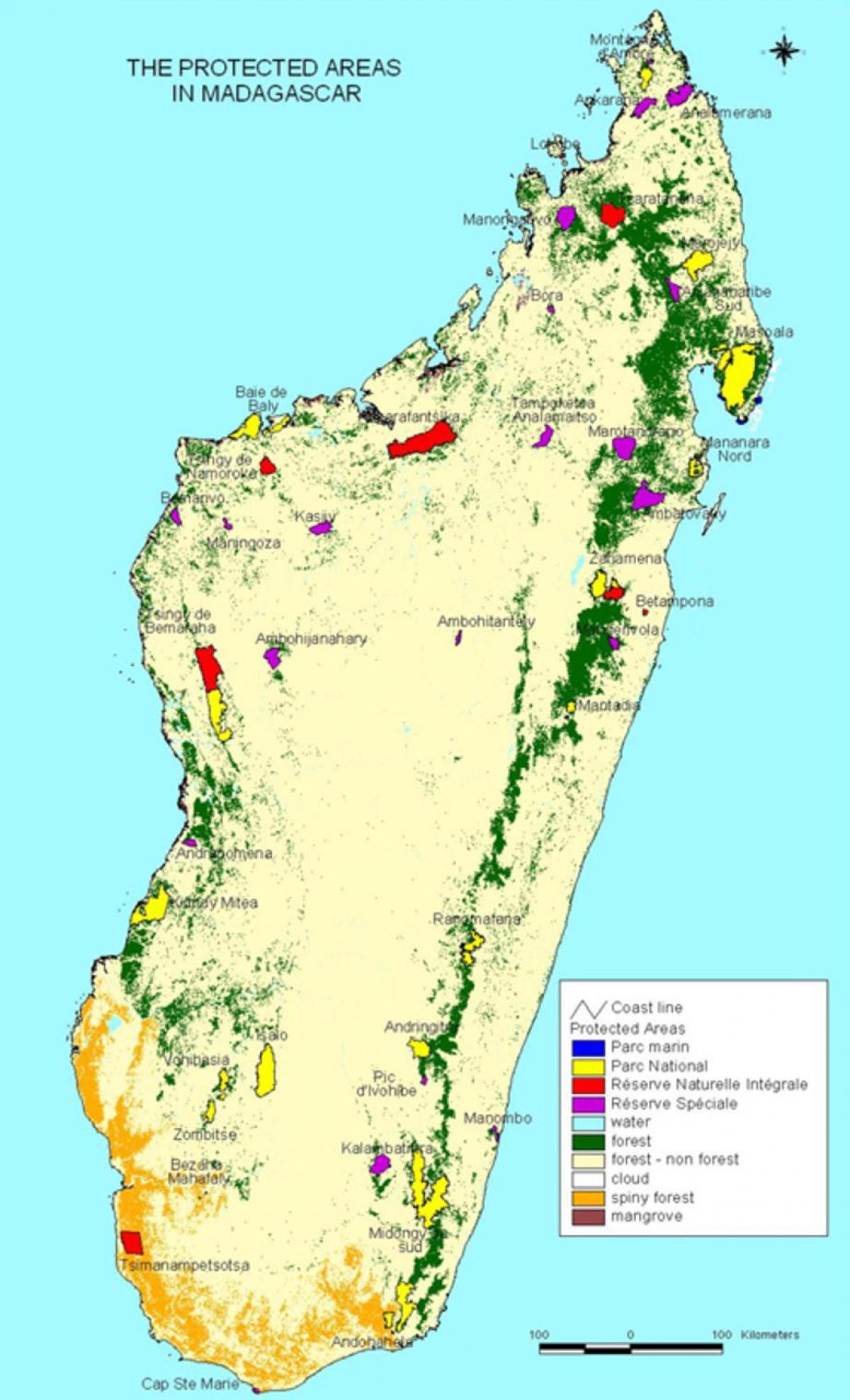 harta e Madagaskar parqet kombëtare