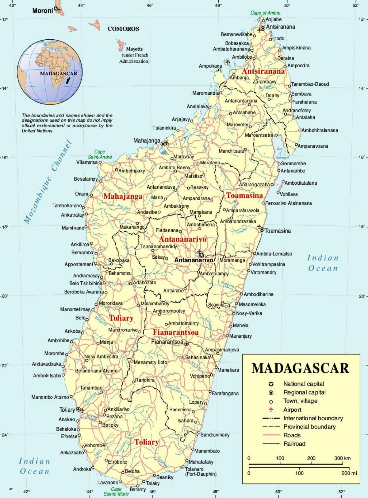 Madagaskar hartë me qytetet