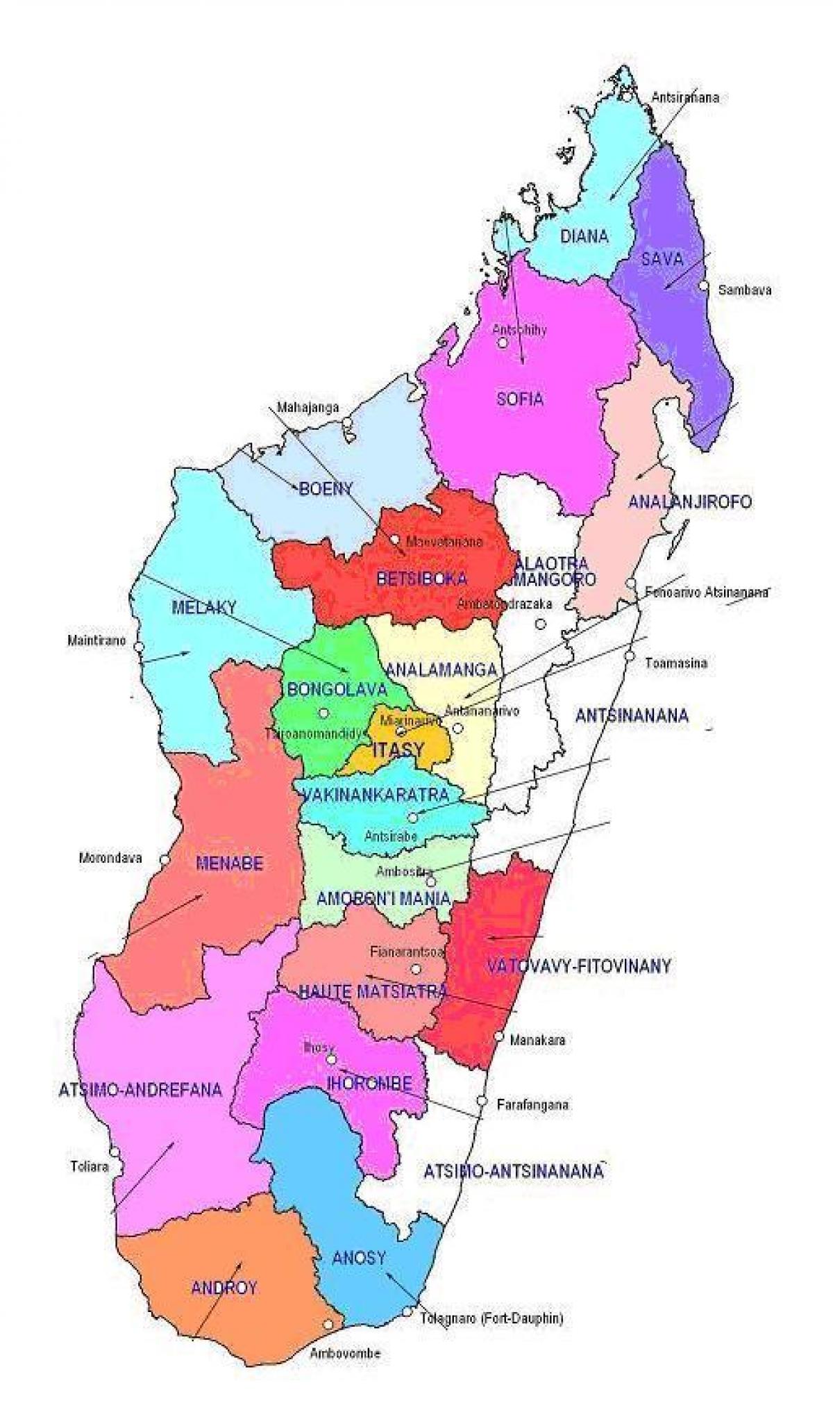 harta e Madagaskar regjione