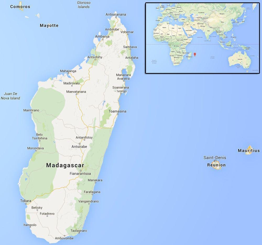 harta e ishujve pranë Madagaskar