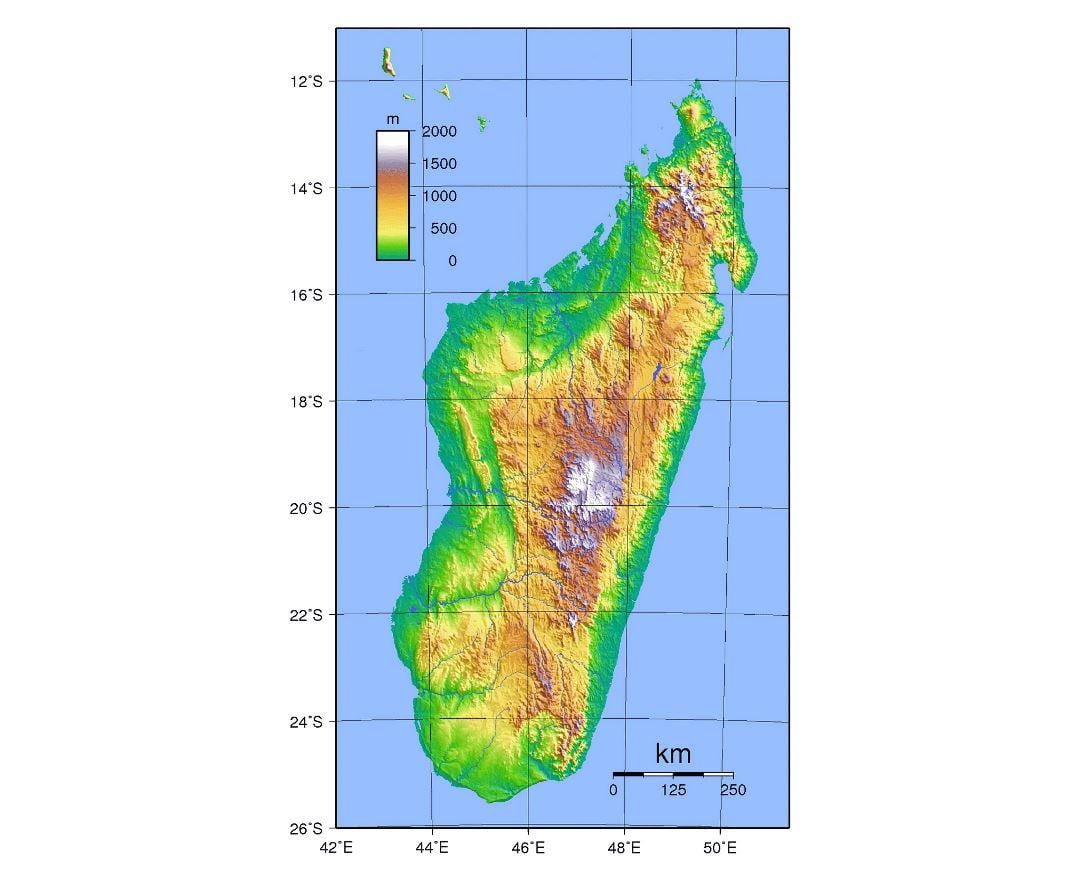 harta e Madagaskar lartësi