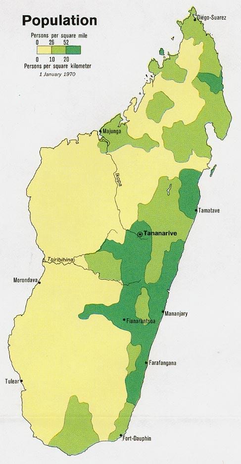Madagaskar dendësia e popullsisë map