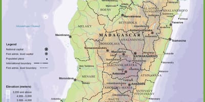 Hartë fizike hartë të Madagaskar